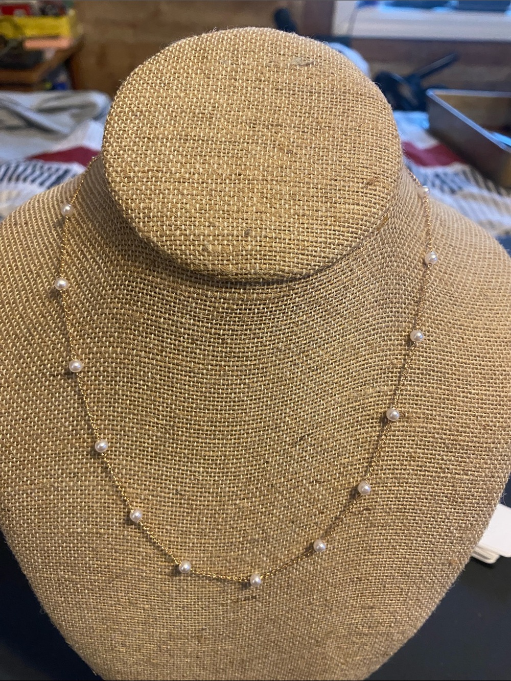 Delicate Gold Pearl Station Necklace - Women's Jewelry